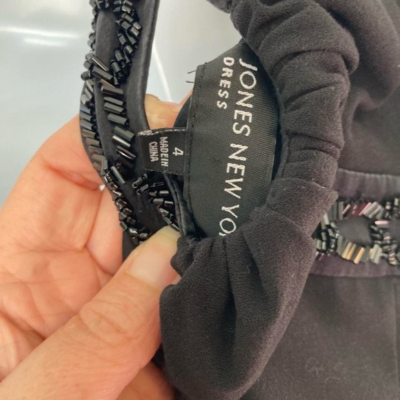 Jones New York Black Backless Dress with Beaded Neck and Mid Section 4 - Picture 6 of 7